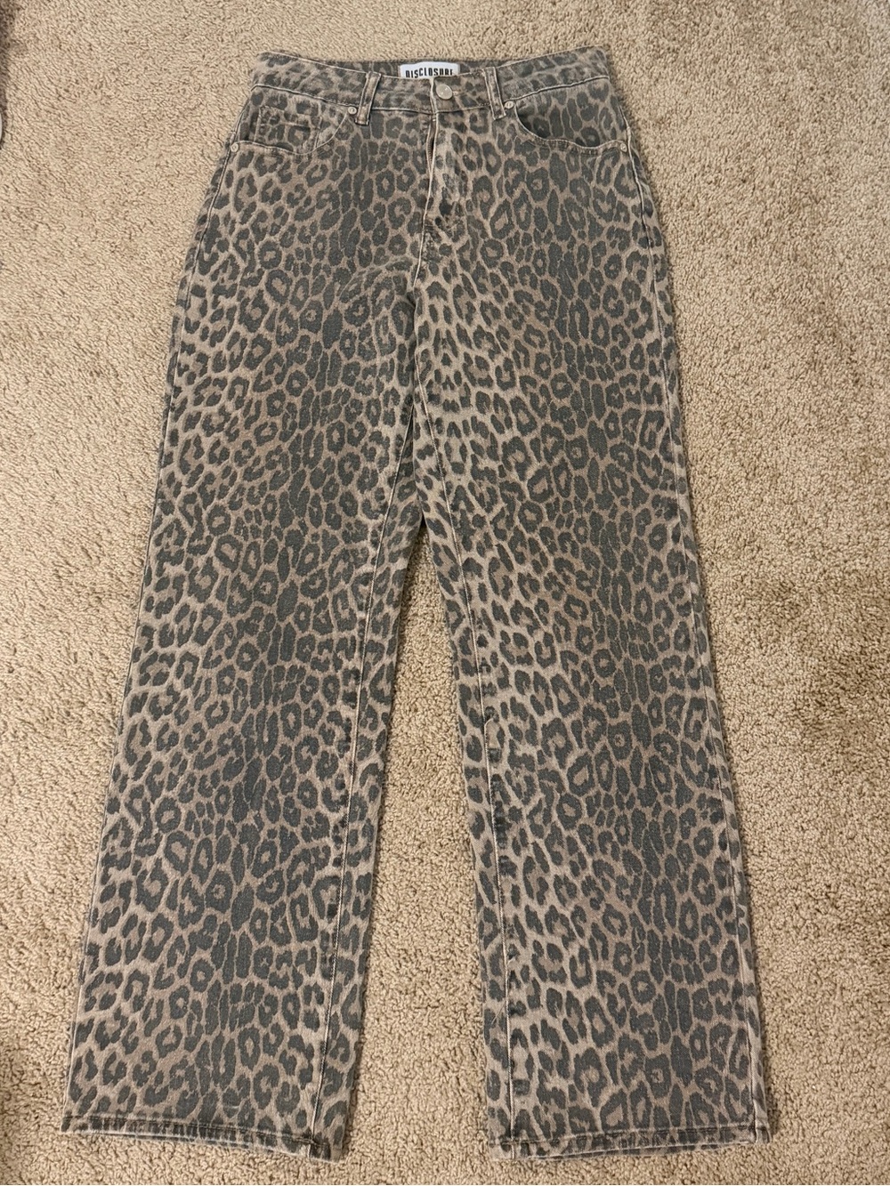 Straight Leg Leopard Print Jeans in Taupe/Black